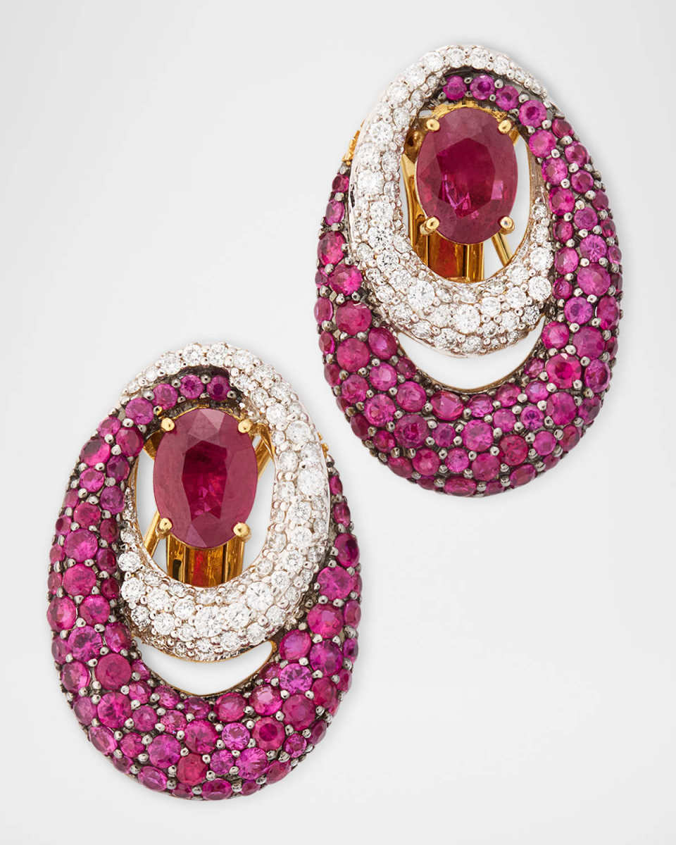 18K Gold Statement Earrings with Ruby and Diamonds